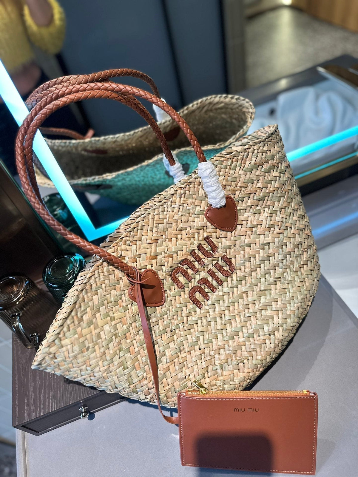 Basket 28 Bag in Beige Straw Woven