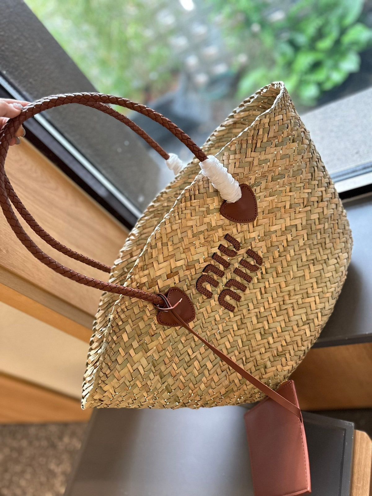 Basket 28 Bag in Beige Straw Woven