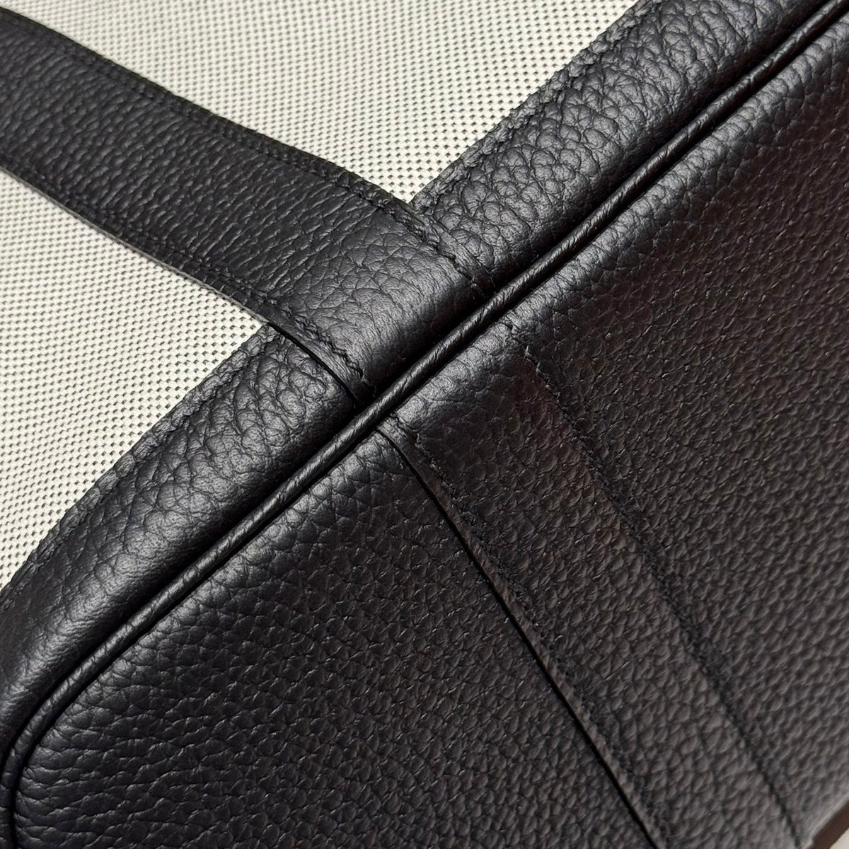 Hermes Garden Party 30cm in White Toilets Cotton Canvas and Black Calfskin Bag