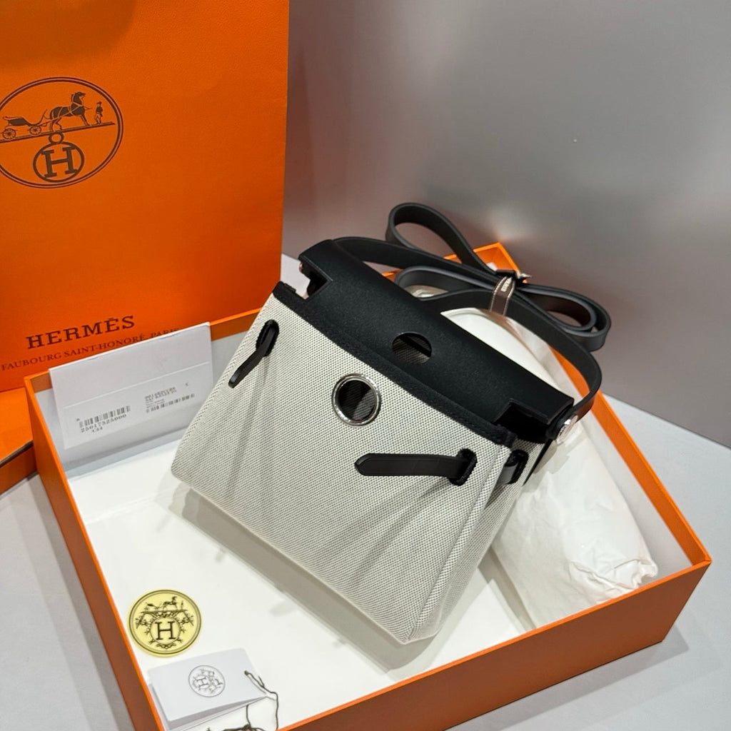 Hermes 25S Mini Herbag 20 in Sage Gray Canvas Silver Hardware Bag