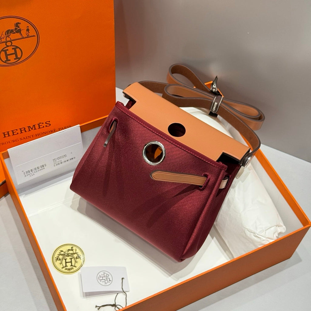 Hermes 25S Mini Herbag 20 in Plum Red Canvas Silver Hardware Bag