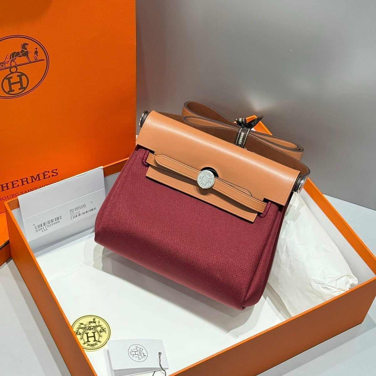 Hermes 25S Mini Herbag 20 in Plum Red Canvas Silver Hardware Bag
