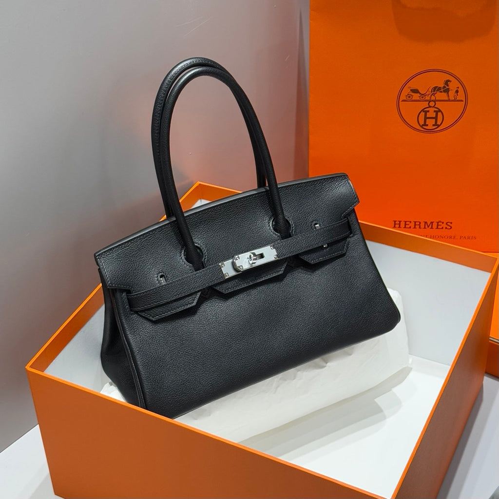 Hermes 25S Shoulder Birkin 29 in Black Calfskin Silver Hardware Bag