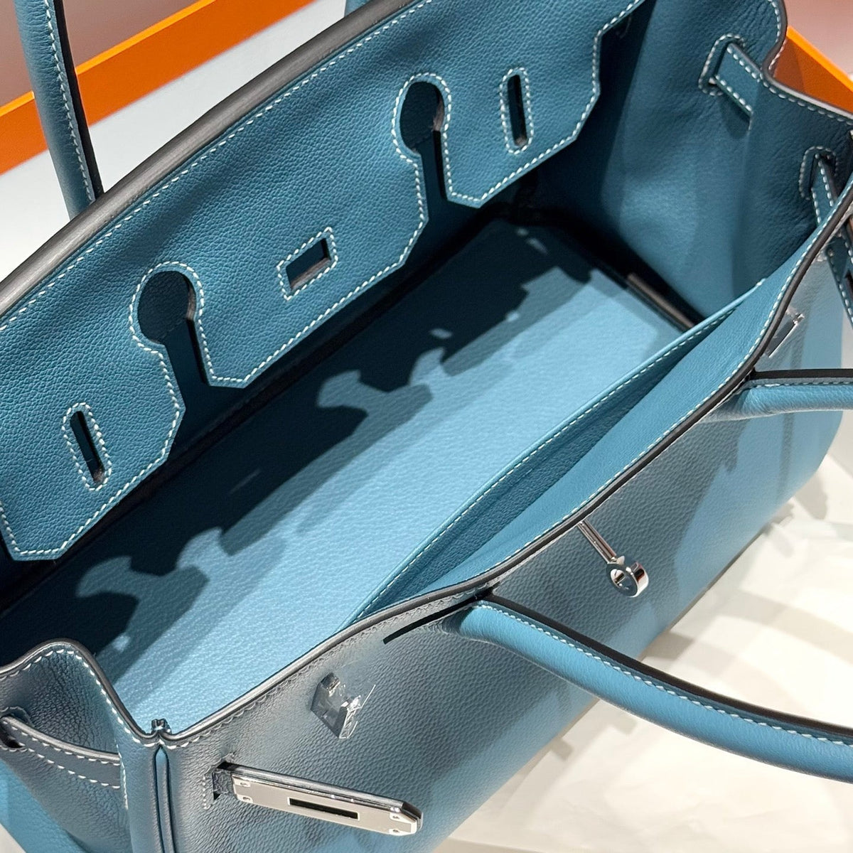 Hermes 25S Shoulder Birkin 29 in Denim Blue Calfskin Silver Hardware Bag