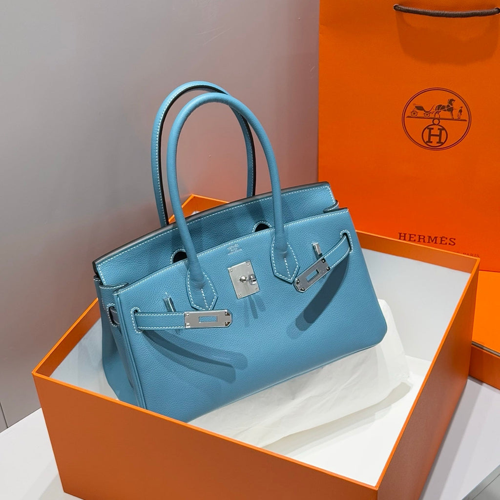 Hermes 25S Shoulder Birkin 29 in Denim Blue Calfskin Silver Hardware Bag