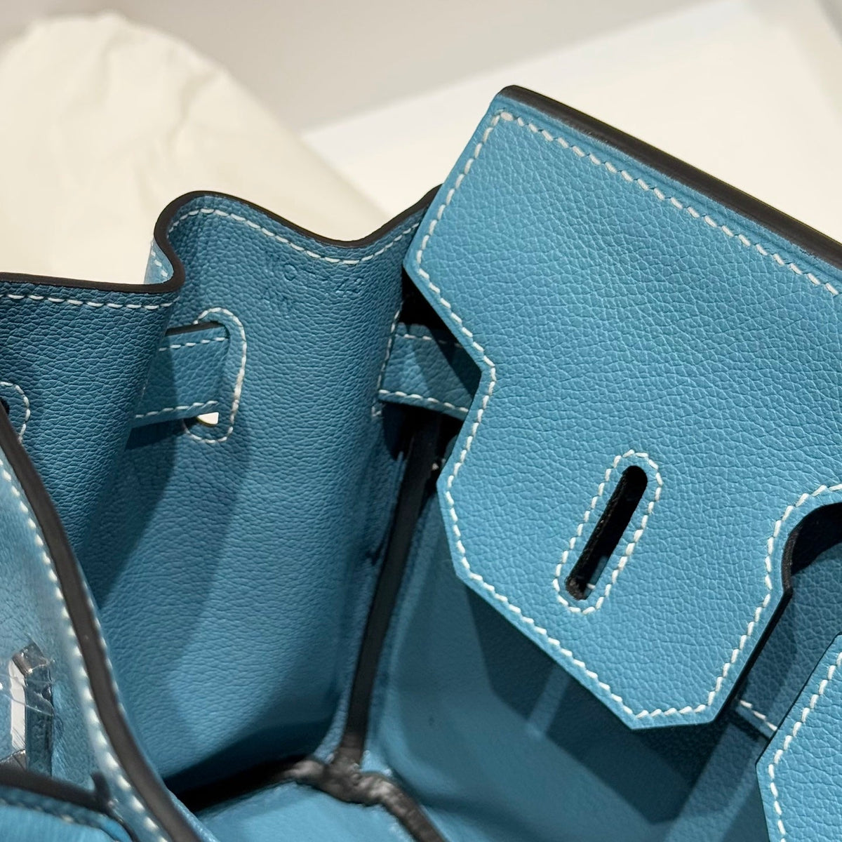 Hermes 25S Shoulder Birkin 29 in Denim Blue Calfskin Silver Hardware Bag