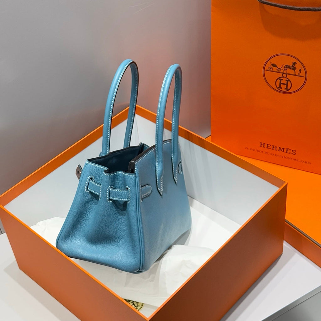 Hermes 25S Shoulder Birkin 29 in Denim Blue Calfskin Silver Hardware Bag