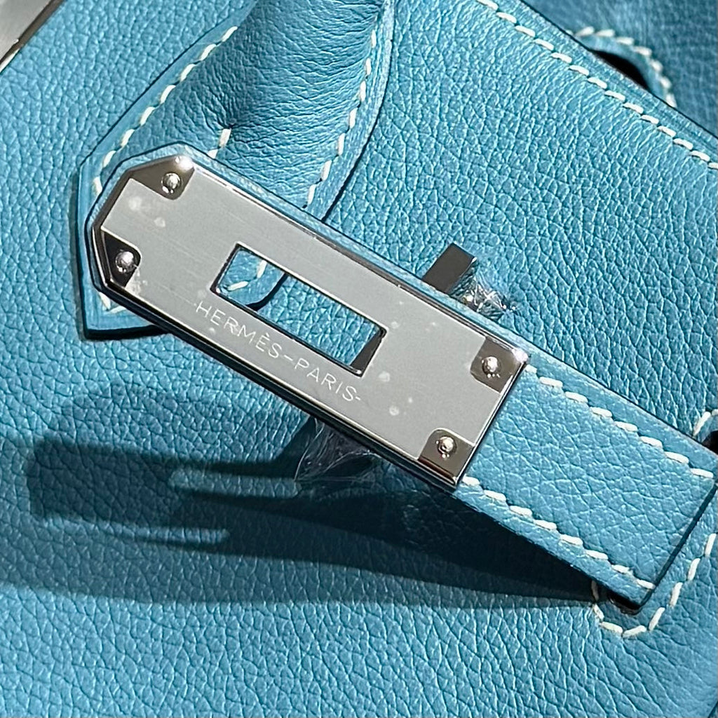 Hermes 25S Shoulder Birkin 29 in Denim Blue Calfskin Silver Hardware Bag