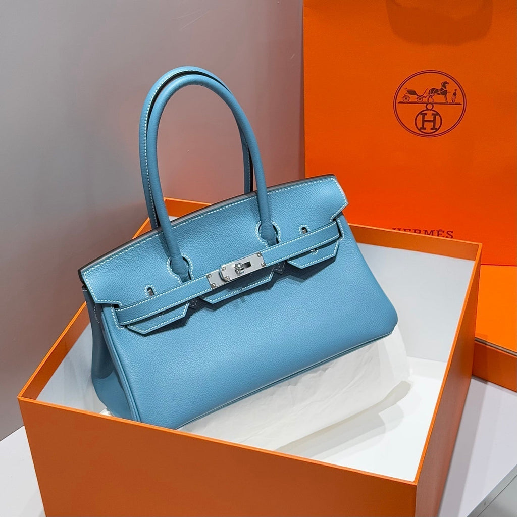 Hermes 25S Shoulder Birkin 29 in Denim Blue Calfskin Silver Hardware Bag