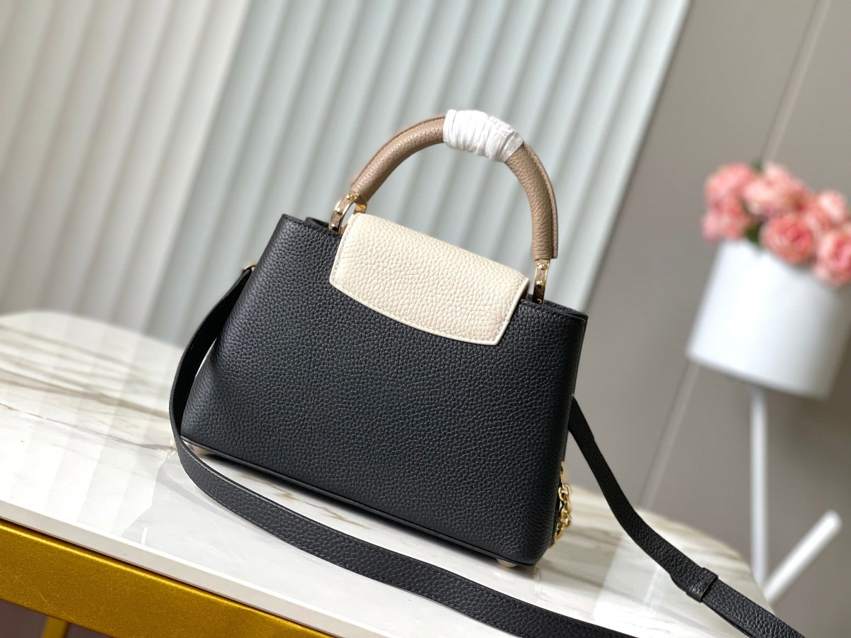Louis Vuitton Capucines BB 27 in Black Mix White Taurillon Gold Hardware Bag