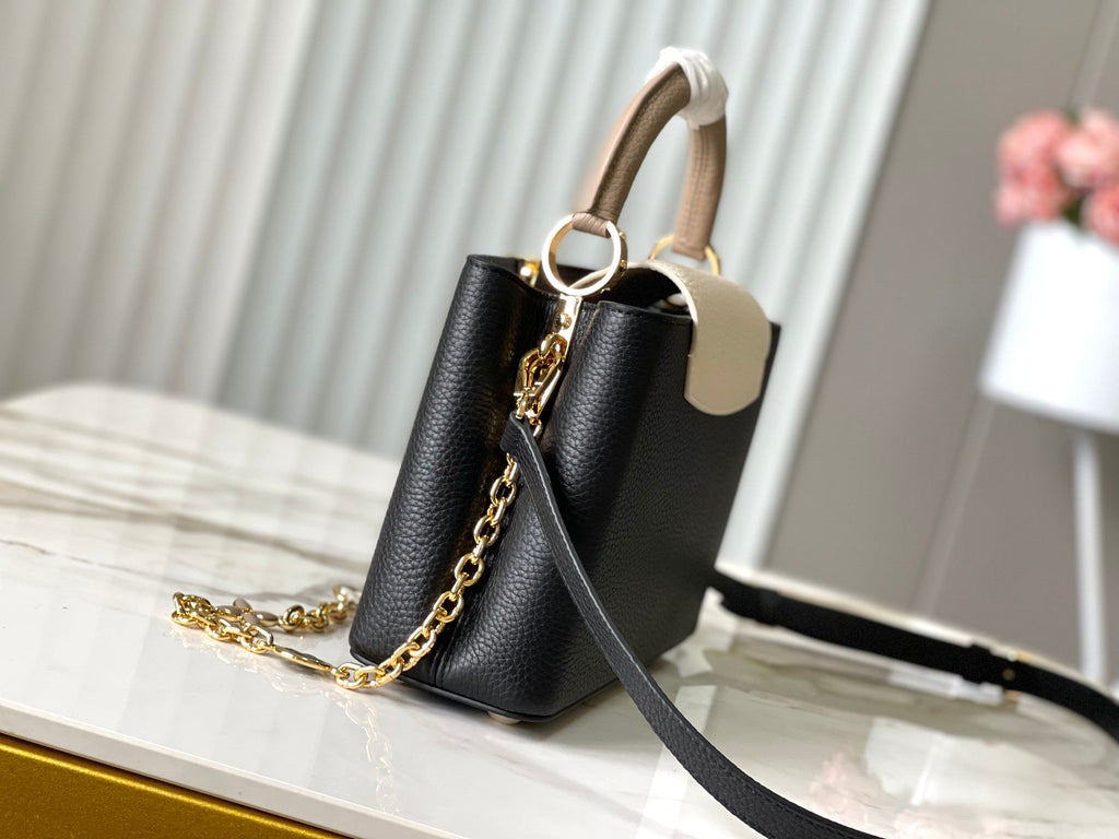 Louis Vuitton Capucines BB 27 in Black Mix White Taurillon Gold Hardware Bag