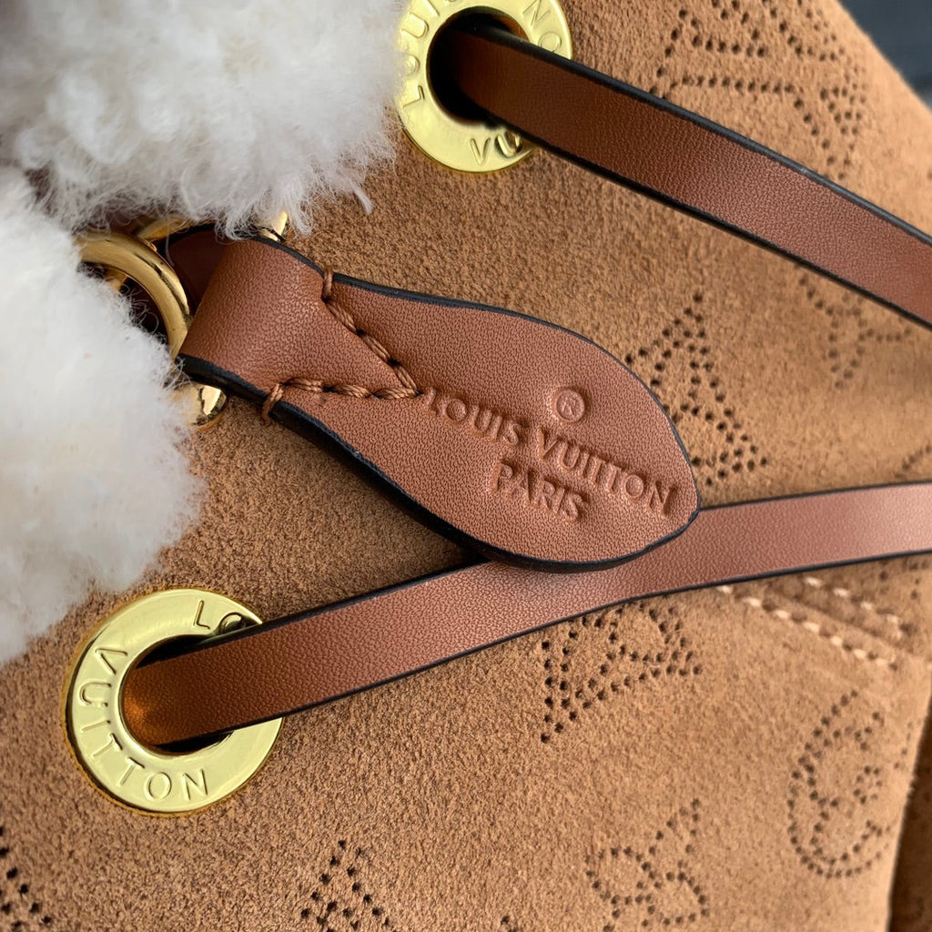 Louis Vuitton Bella 22 in Cinnamon Brown Monogram Perforated Suede and White Shearling Trim Bag