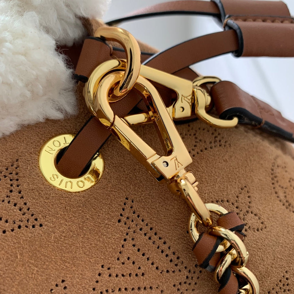 Louis Vuitton Bella 22 in Cinnamon Brown Monogram Perforated Suede and White Shearling Trim Bag