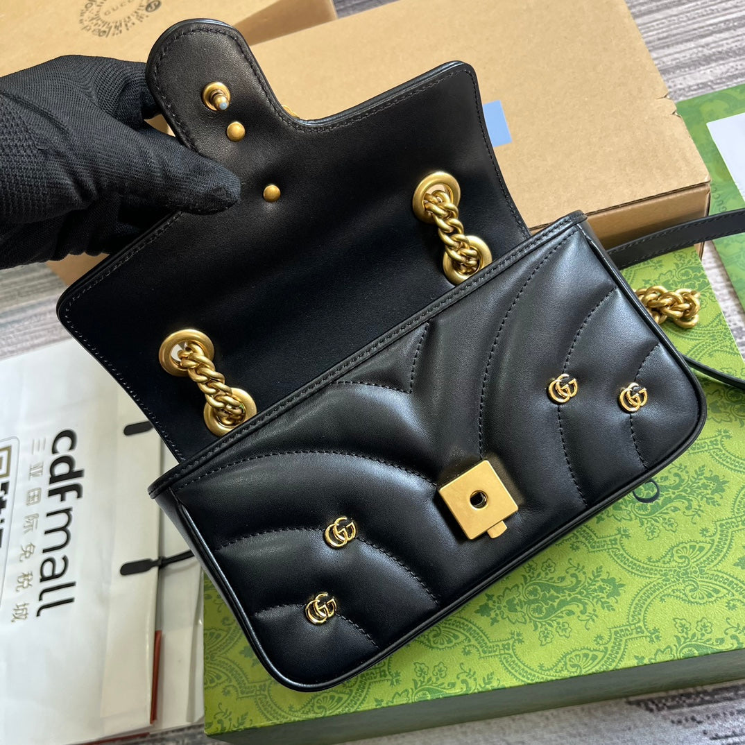 Gucci Marmont Small 22 Bag in Black Lambskin