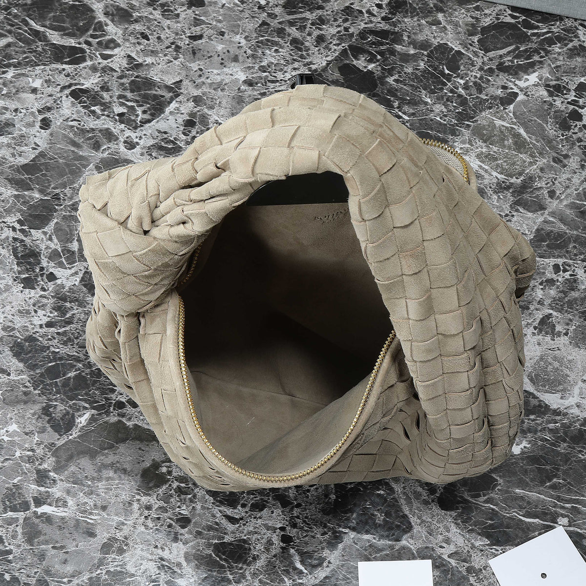 Bottega Veneta 25S Small Jodie 36 in Muted Taupe Suede Gold Hardware Bag