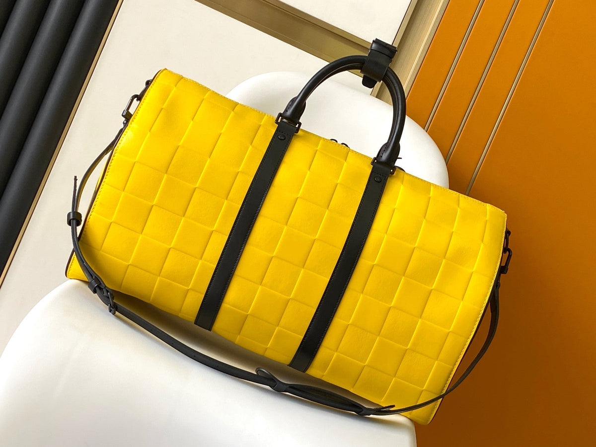 Louis Vuitton Keepall Bandoulière 50 in Yellow Damier Scuba Calfskin Bag