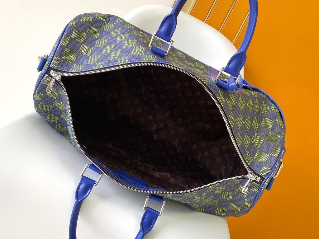 Louis Vuitton Keepall Bandoulière 50 in Blue Green Damier Heritage Coated Canvas Bag