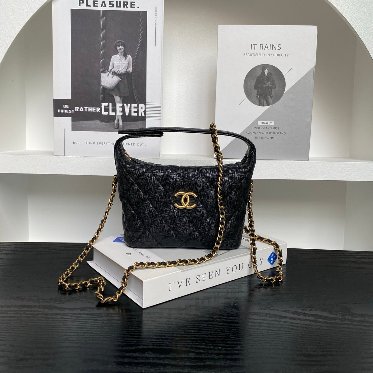 Chanel 25S Hobo Bag 22 in Black Caviar Leather