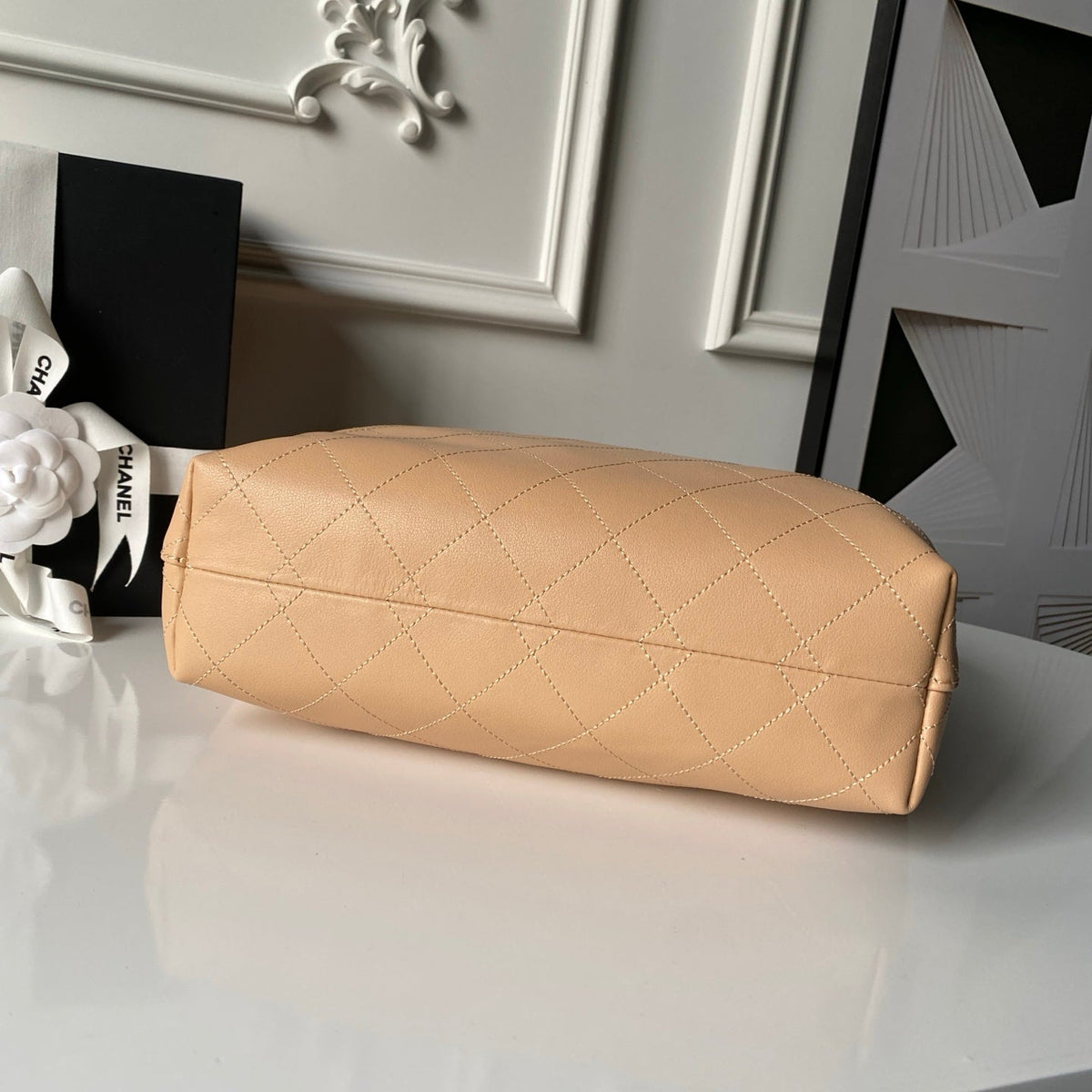 Chanel 25S Hobo Bag 45 in Warm Sand Beige Lambskin
