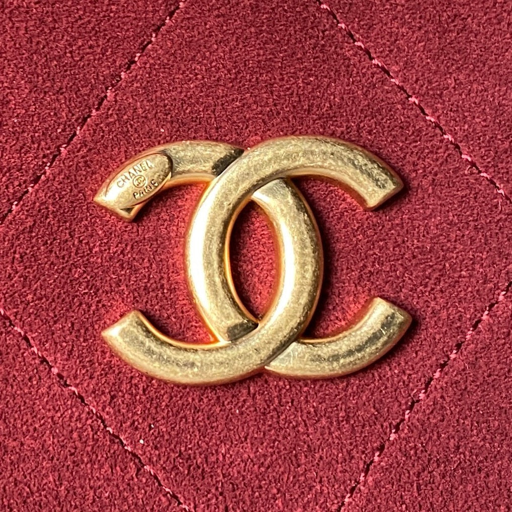 Chanel 25S Hobo Bag 31 in Dark Red Suede with Gold Hardware