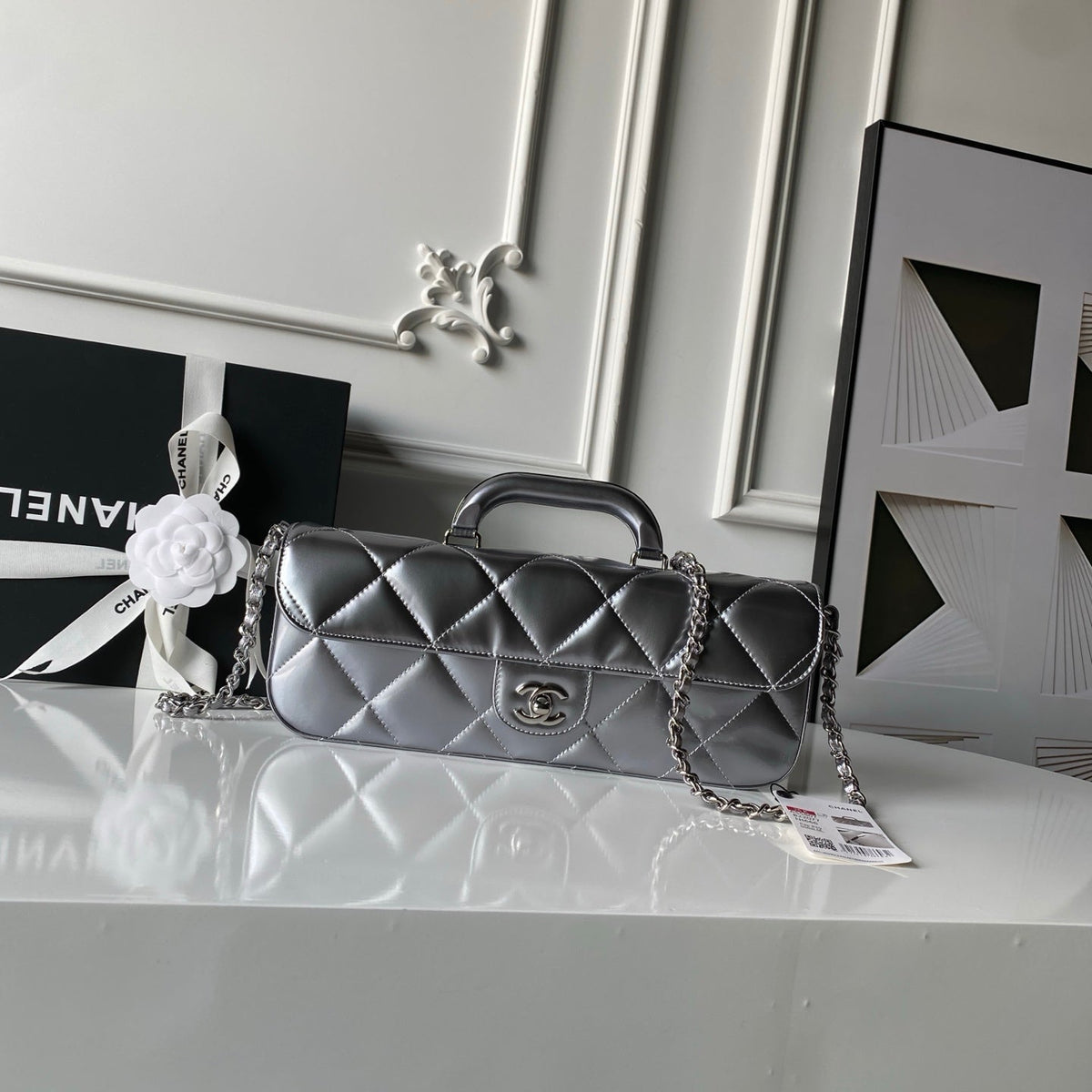 Chanel 25S Flap Bag 29 in Silver Metallic Calfskin