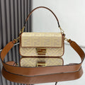 Fend Baguette Gold Tan Canvas Bag 27 with Ff Embroidery Ghw