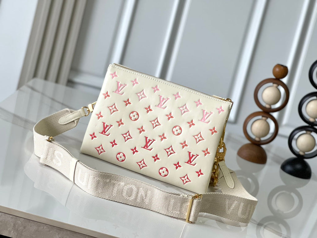 Louis Vuitton Coussin PM 26 in Cream Red Monogram Embossed Lambskin Gold Hardware Bag