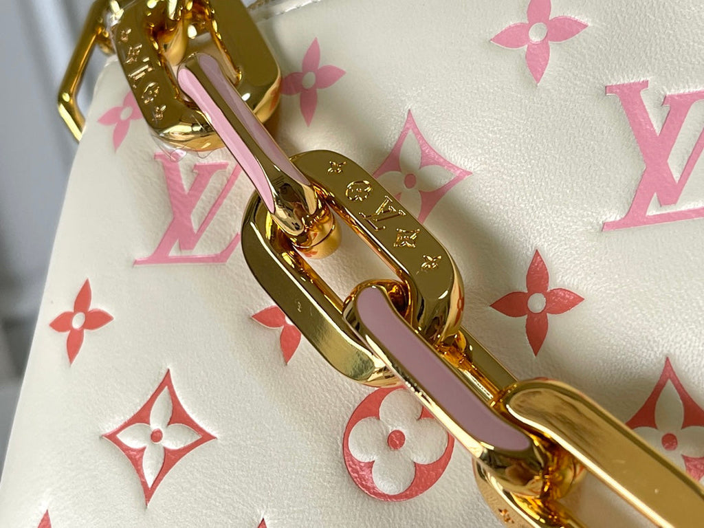 Louis Vuitton Coussin PM 26 in Cream Red Monogram Embossed Lambskin Gold Hardware Bag