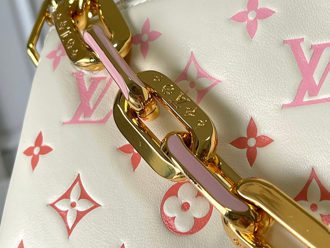 Louis Vuitton Coussin PM 26 in Cream Red Monogram Embossed Lambskin Gold Hardware Bag