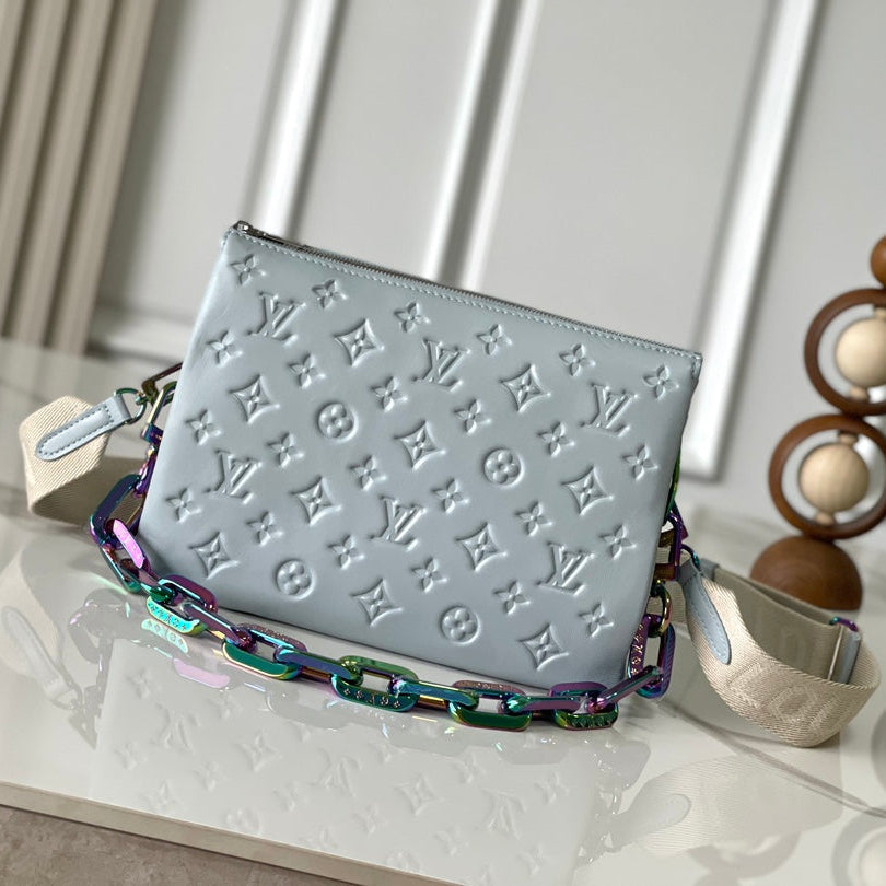 Louis Vuitton Coussin PM 26 in Gray Monogram Embossed Lambskin Bag