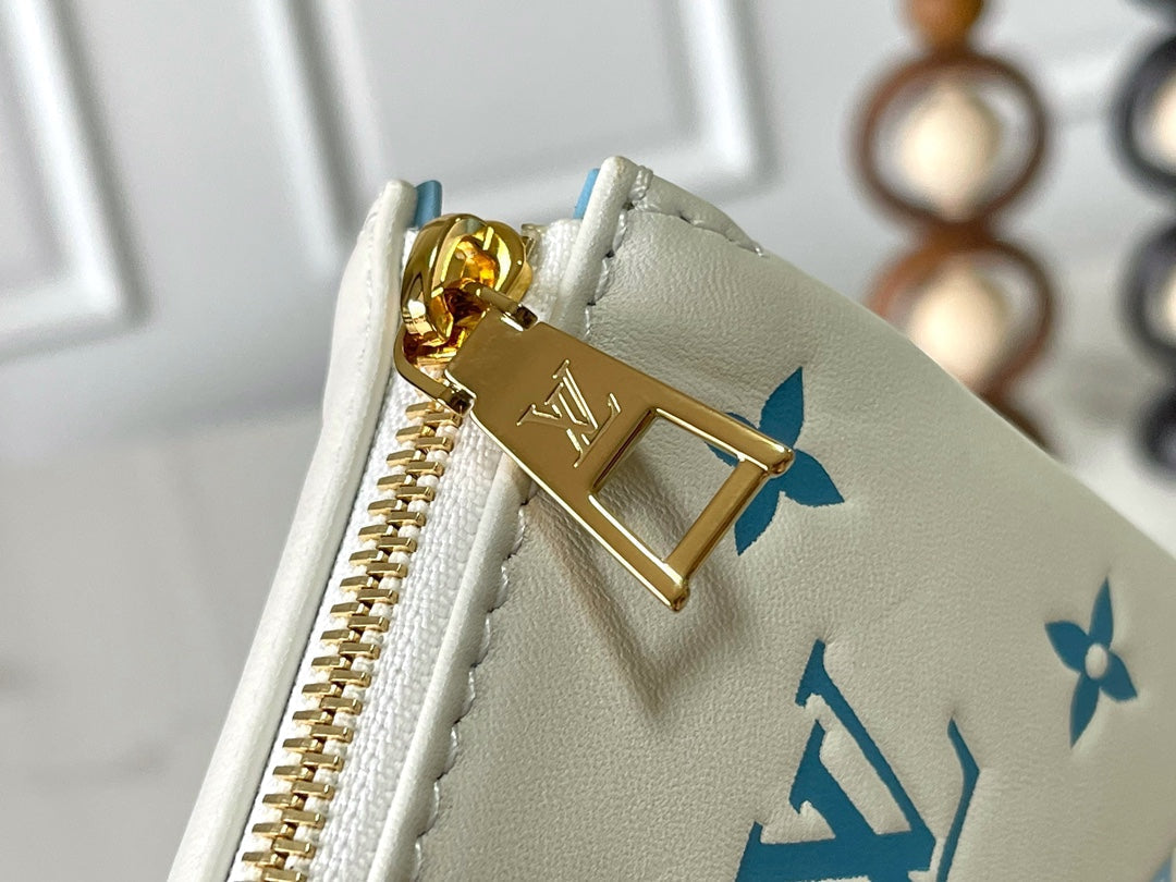 Louis Vuitton Coussin PM 26 in White Blue Monogram Embossed Lambskin Gold Hardware Bag