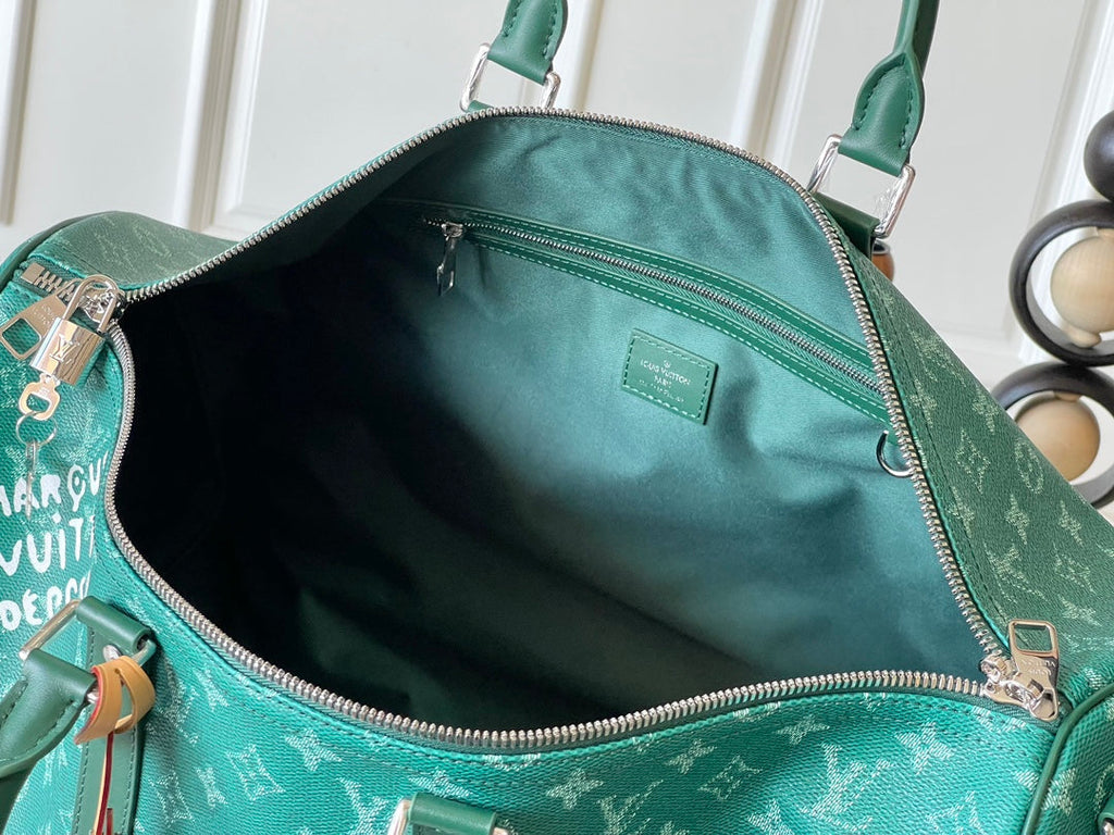 Louis Vuitton Keepall Bandoulière 50 in Green Monogram Heritage Canvas Bag