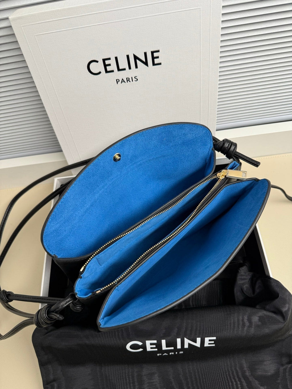 Celine 25S Trio Flap 22mm in Black Smooth Lambskin Gold Hardware Bag
