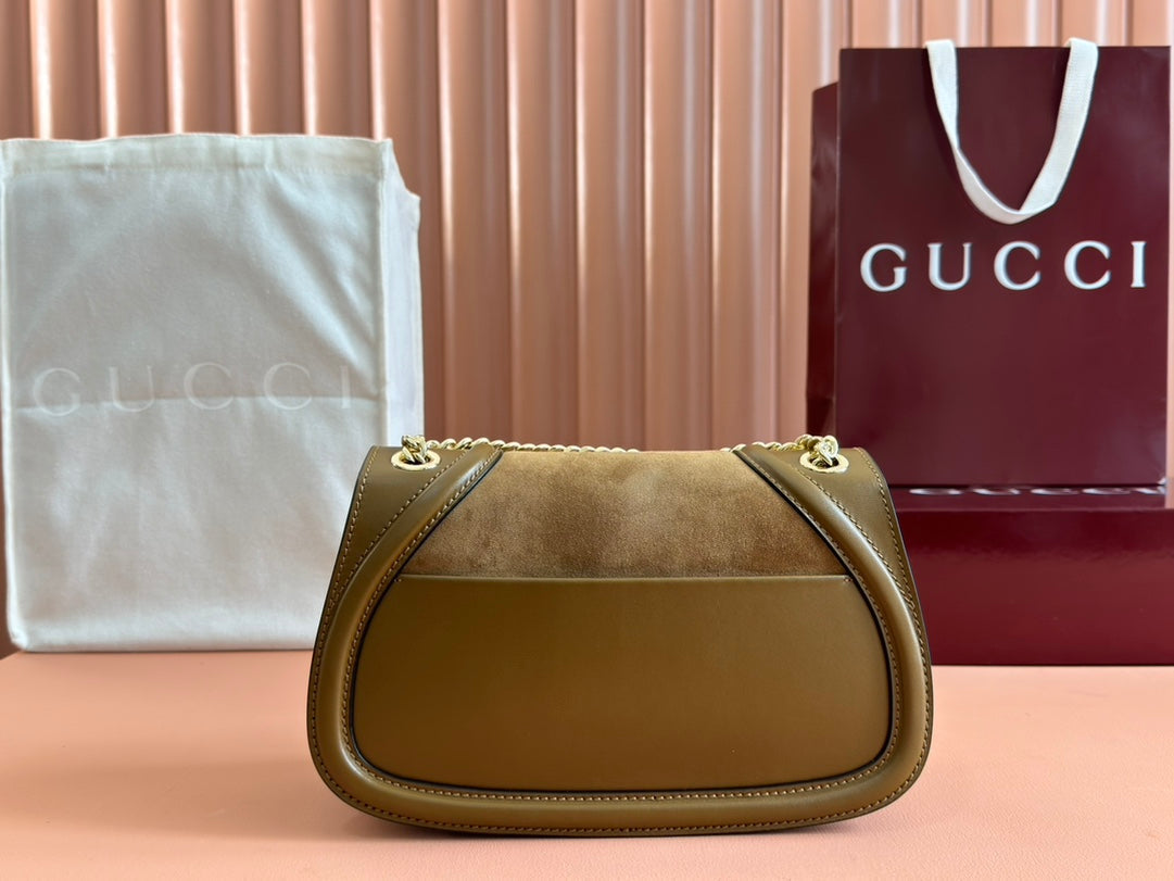 Gucci 26S Blondie Shoulder Bag 26 in Brown Calfskin and Suede