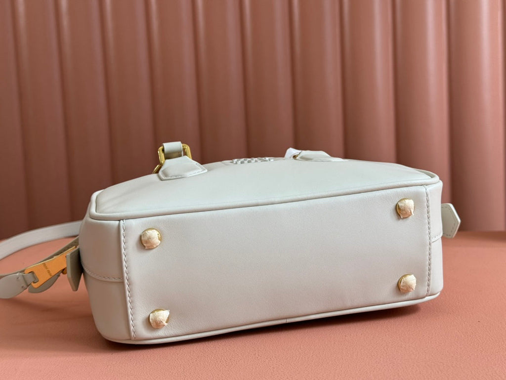 Arcadie Bag 22 in White Calfskin Embossed Logo