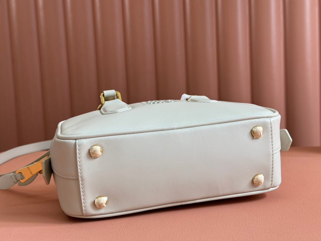 Arcadie Bag 22 in White Calfskin Embossed Logo