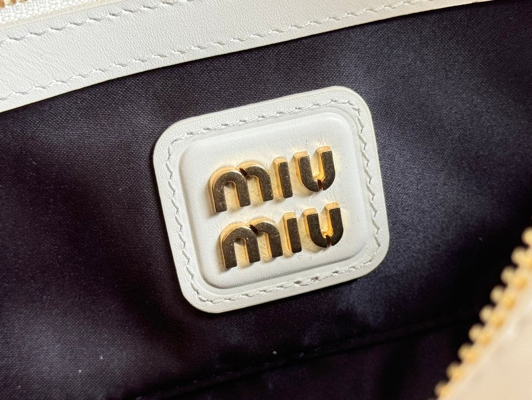 Arcadie Bag 22 in White Calfskin Embossed Logo