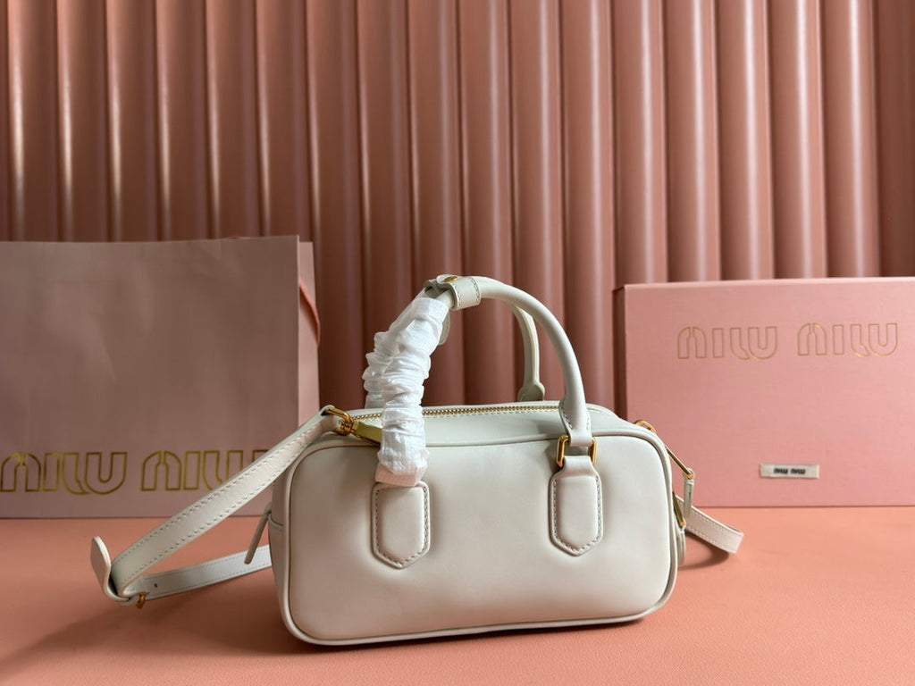 Arcadie Bag 22 in White Calfskin Embossed Logo