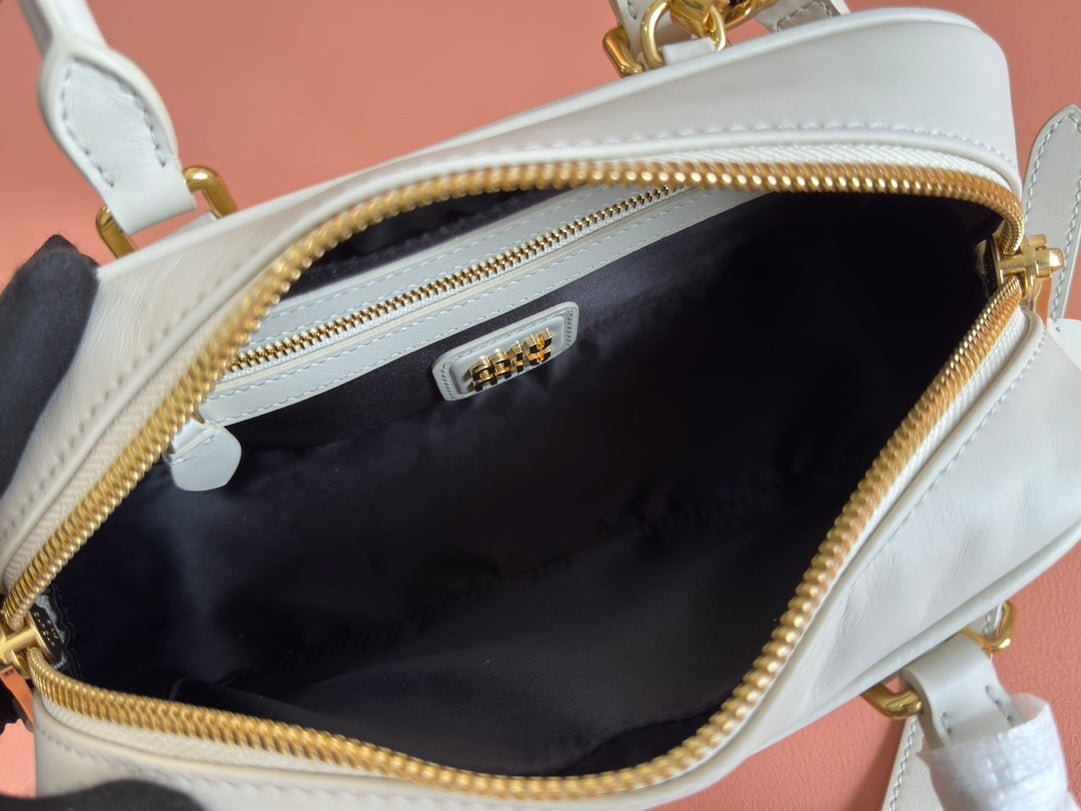 Arcadie Bag 22 in White Calfskin Embossed Logo