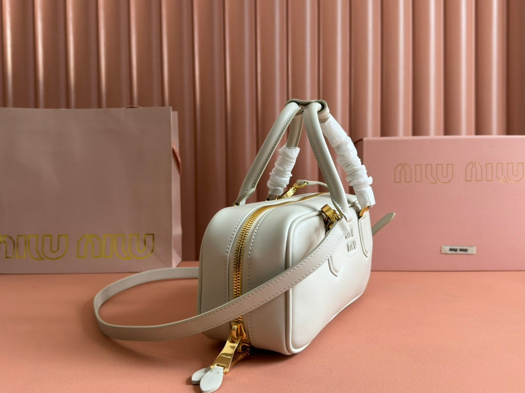 Arcadie Bag 27 in White Calfskin Embossed Logo