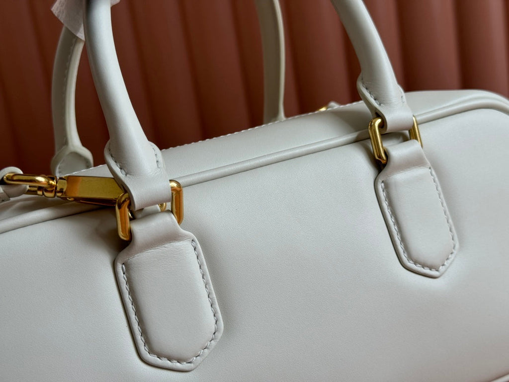 Arcadie Bag 27 in White Calfskin Embossed Logo