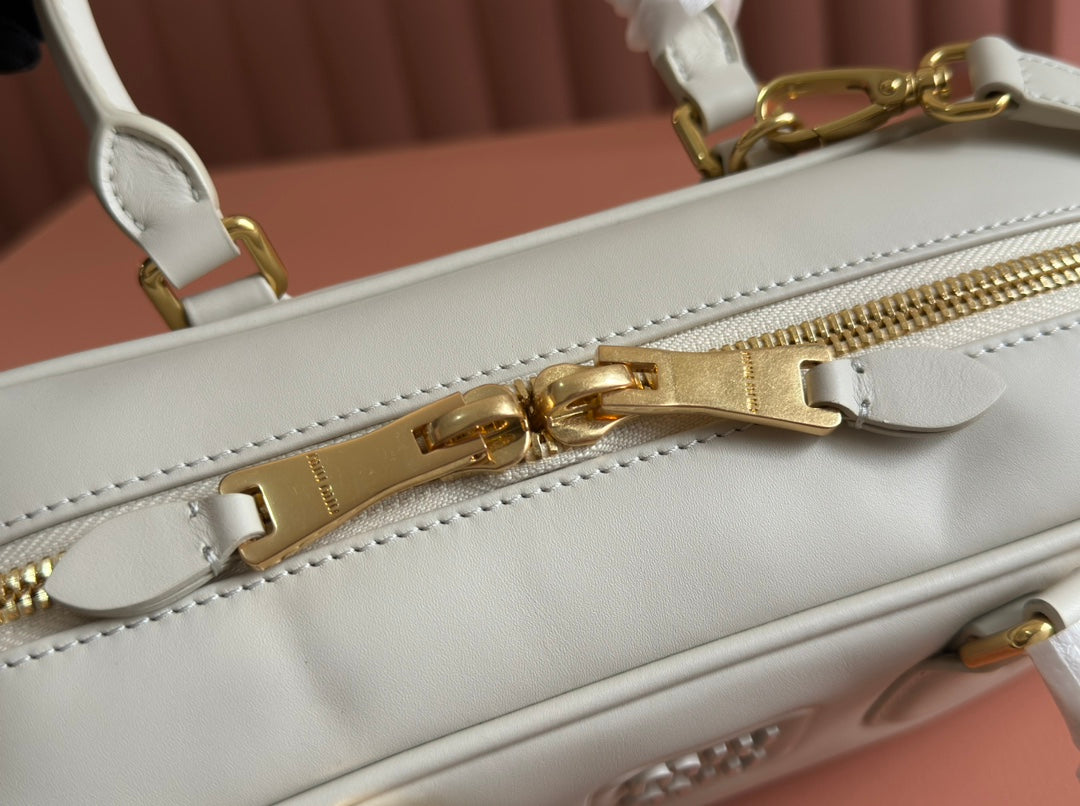 Arcadie Bag 27 in White Calfskin Embossed Logo