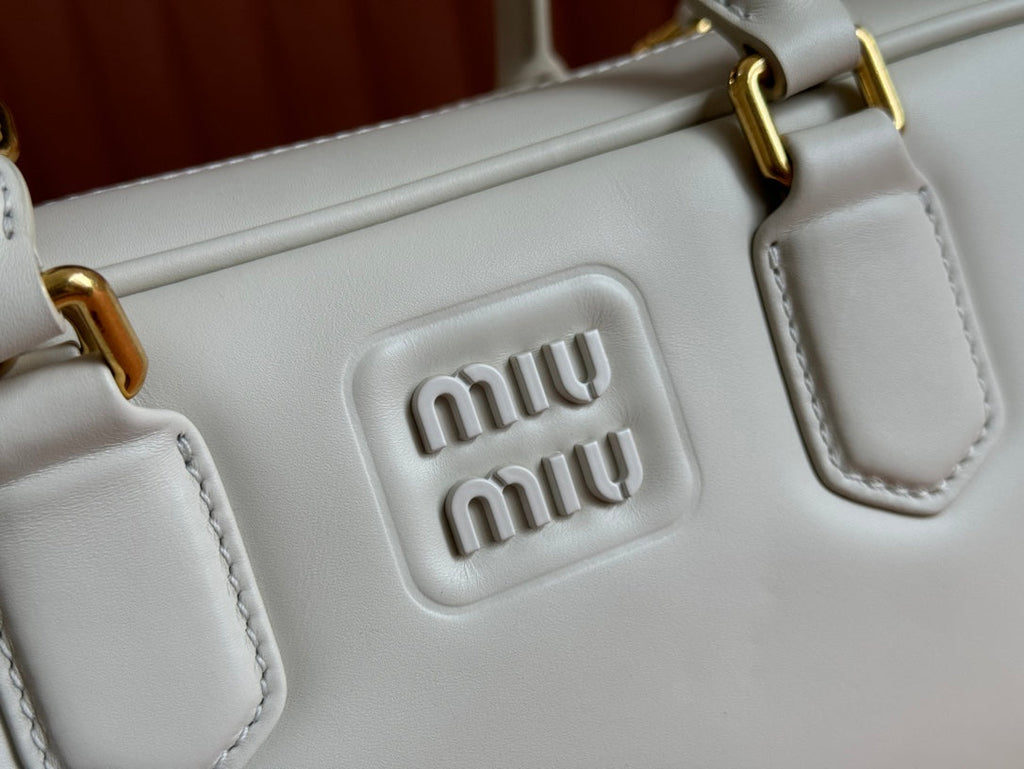 Arcadie Bag 27 in White Calfskin Embossed Logo