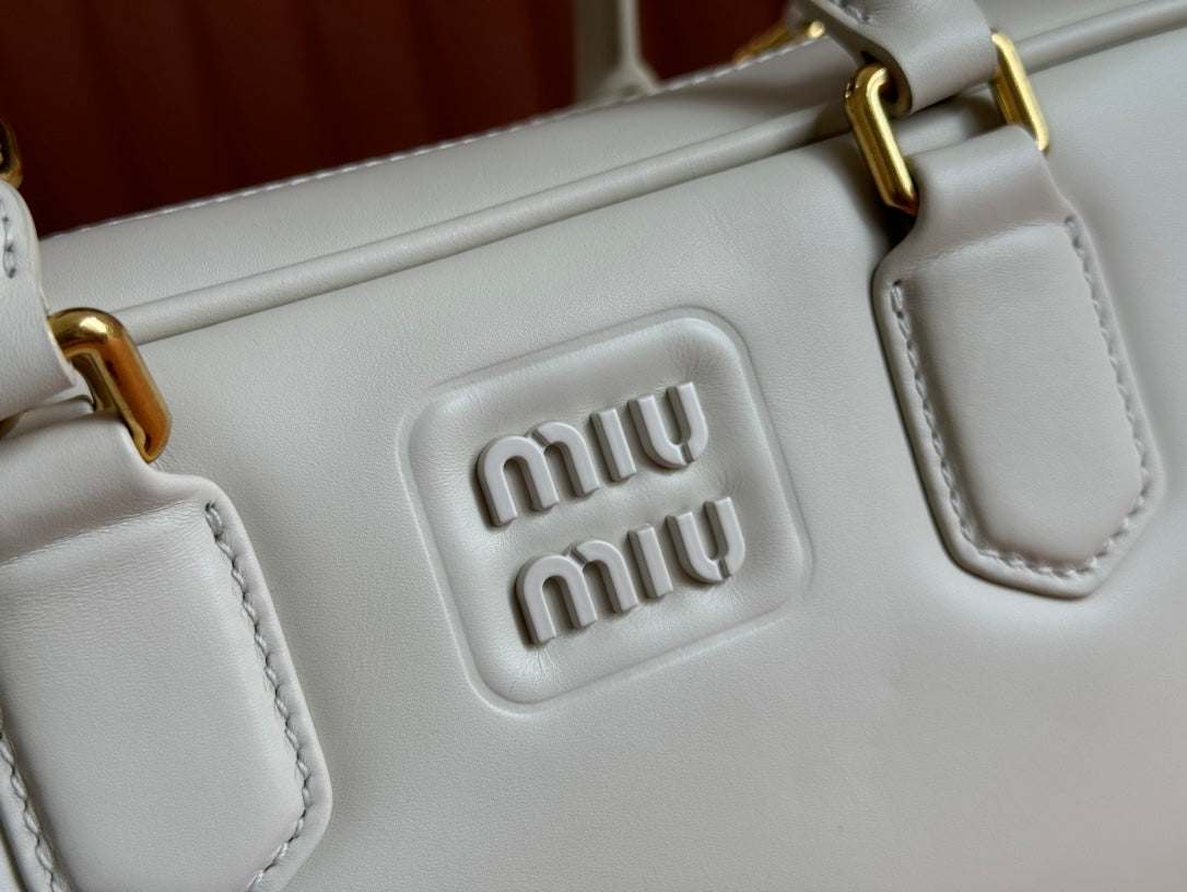Arcadie Bag 27 in White Calfskin Embossed Logo