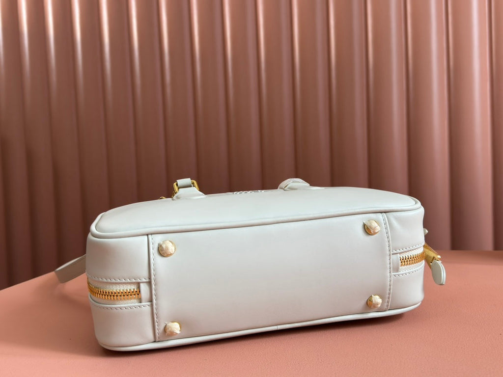 Arcadie Bag 27 in White Calfskin Embossed Logo