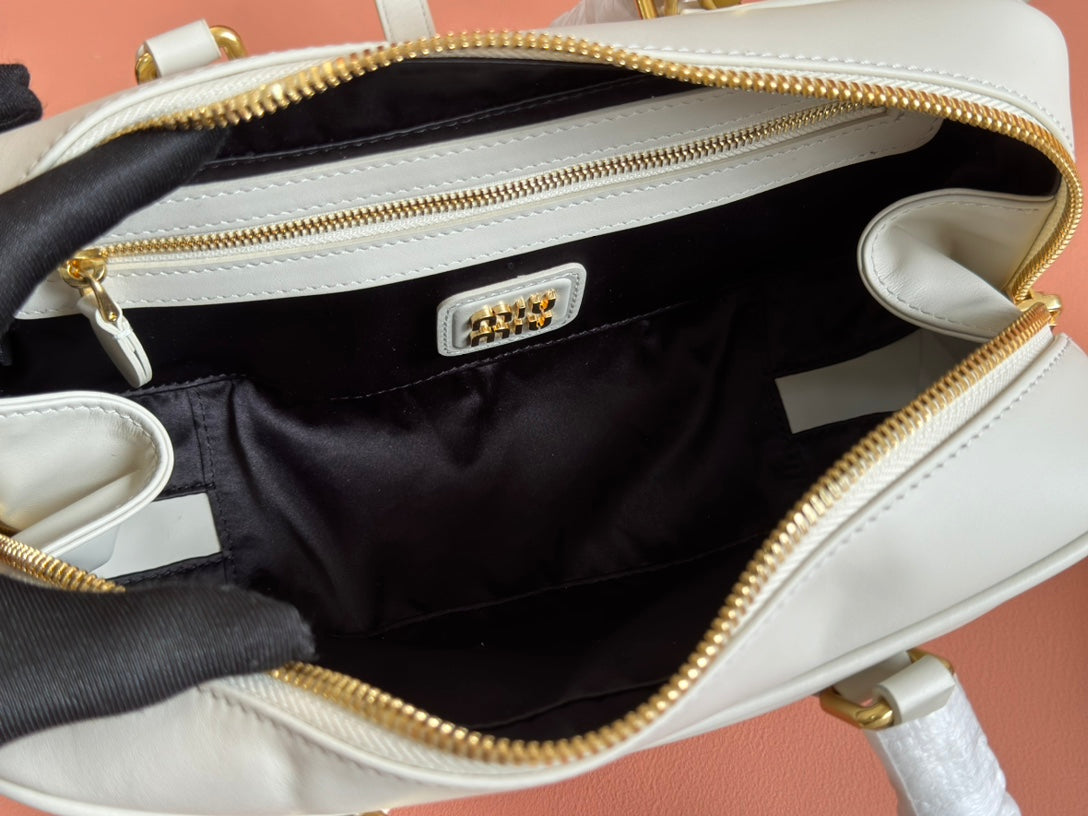 Arcadie Bag 27 in White Calfskin Embossed Logo