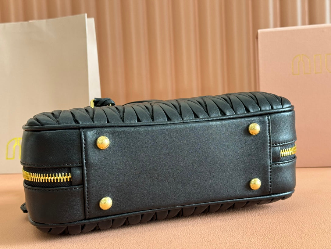 Arcadie Matelassé Bag 27 in Black Calfskin Gold Hardware