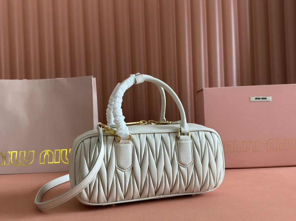 Arcadie Matelassé Bag 27 in White Calfskin Gold Hardware