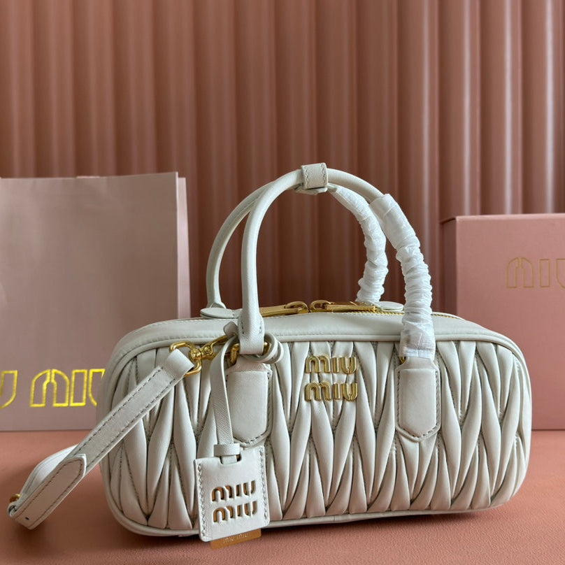 Arcadie Matelassé Bag 27 in White Calfskin Gold Hardware