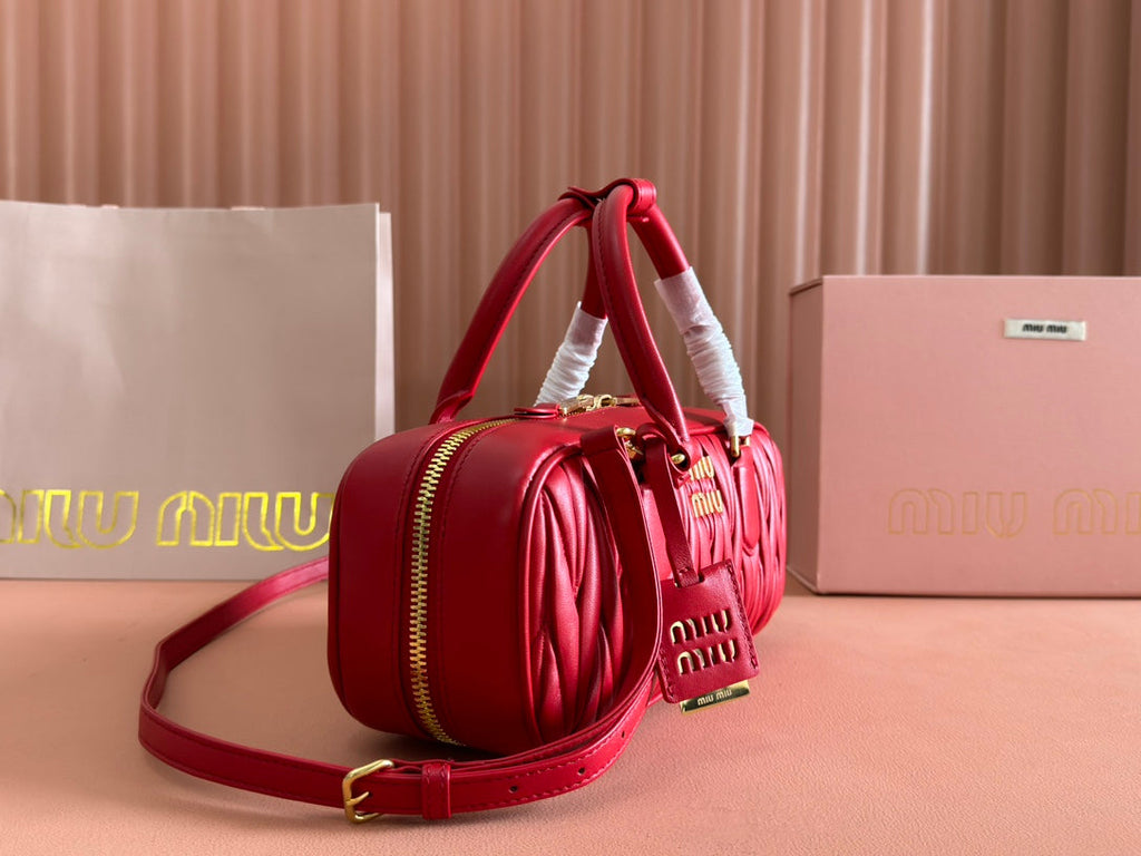 Arcadie Matelassé Bag 27 in Cerise Red Calfskin Gold Hardware